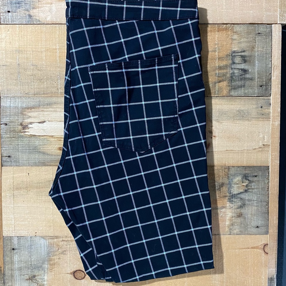 Divided H&M Black Plaid Pants w/raw Hem NWT